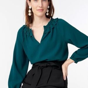 J Crew drapey ruffle neck top 365 crepe M EUC
